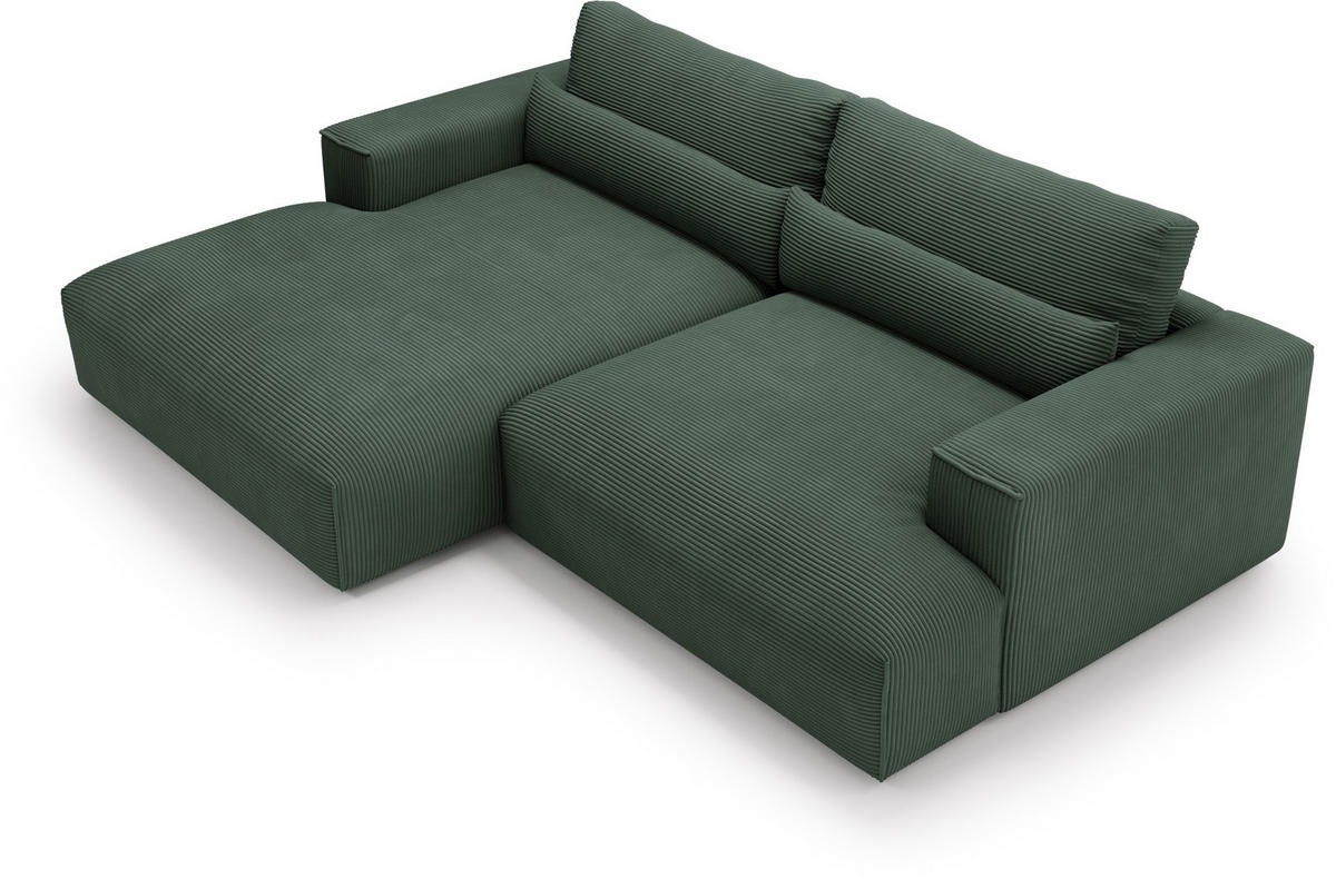 ECKSOFA Felicia Dunkelgrün Cord  - Dunkelgrün/Schwarz, Design, Kunststoff/Textil (187/267cm) - Stylife