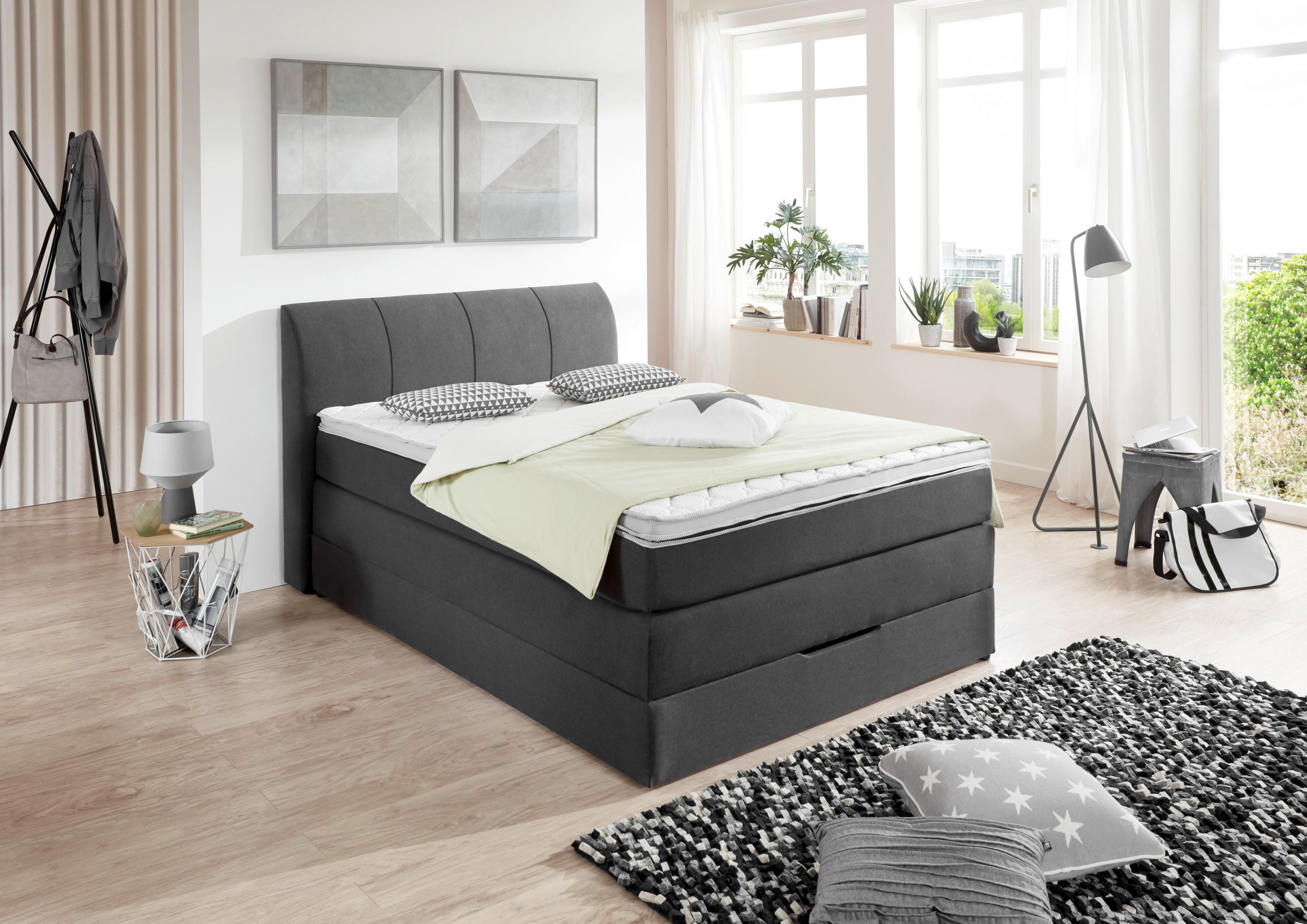 BOXSPRINGBETT 140/200 cm  in Anthrazit  - Anthrazit, KONVENTIONELL, Textil (140/200cm) - Carryhome