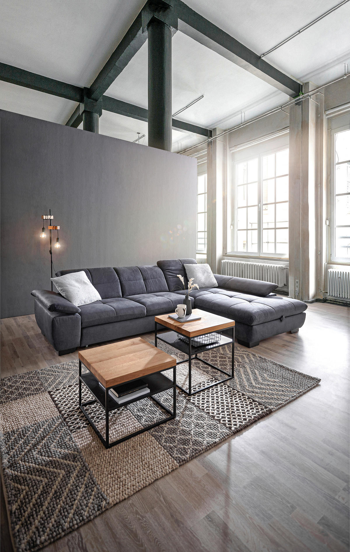 ECKSOFA, velur siva  - črna/siva, Design, tekstil (297/204cm) - Xora