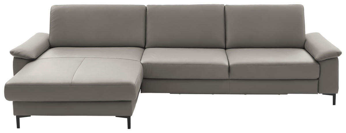 ECKSOFA Echtleder Hellgrau  - Hellgrau/Schwarz, Design, Leder/Metall (176/334cm) - Dieter Knoll