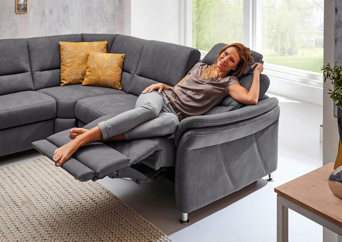 WOHNLANDSCHAFT Grau Mikrofaser  - Beige/Alufarben, Design, Textil/Metall (173/330/262cm) - Beldomo System