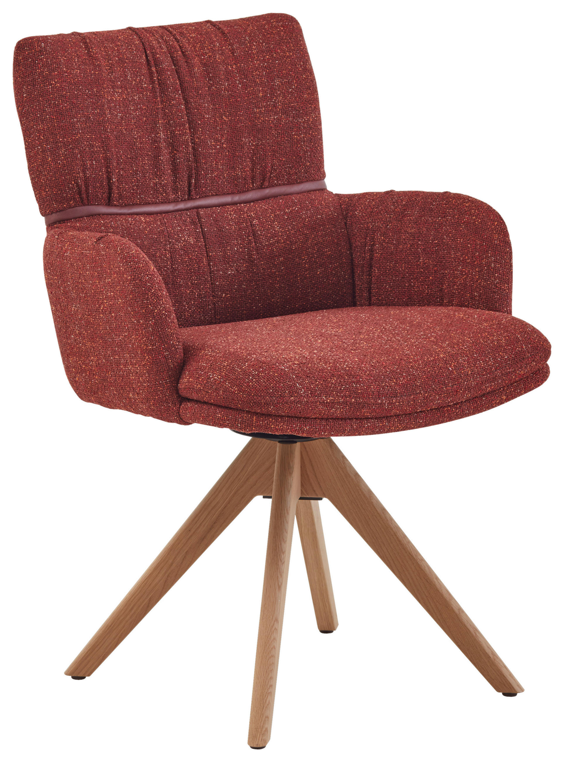 ARMLEHNSTUHL  Typenauswahl, Sitzfläche 360° drehbar, inklusive Armlehnen, Gestellauswahl, automatische Rückholfunktion Mikrofaser  Dunkelrot  - Eichefarben/Dunkelrot, Design, Holz/Textil (61/86/63cm) - Valdera