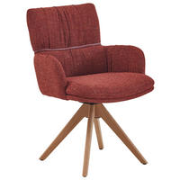 ARMLEHNSTUHL  Typenauswahl, Sitzfläche 360° drehbar, inklusive Armlehnen, Gestellauswahl, automatische Rückholfunktion Mikrofaser  Dunkelrot  - Eichefarben/Dunkelrot, Design, Holz/Textil (61/86/63cm) - Valdera
