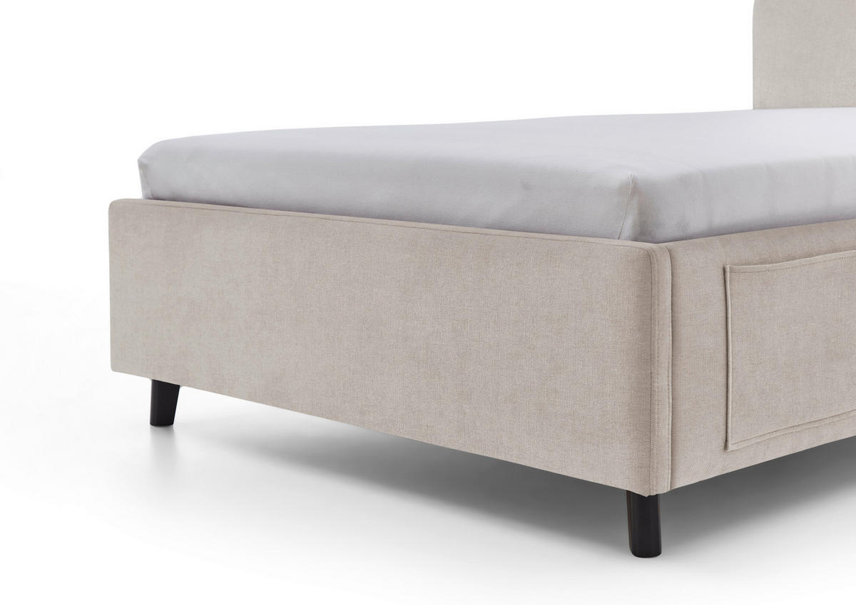 POLSTERBETT 120/200 cm,  in Schwarz, Beige, Lattenrost, Bettkasten, Betttasche,  - Birkefarben/Beige, KONVENTIONELL, Holz/Textil (120/200cm) - Boxxx