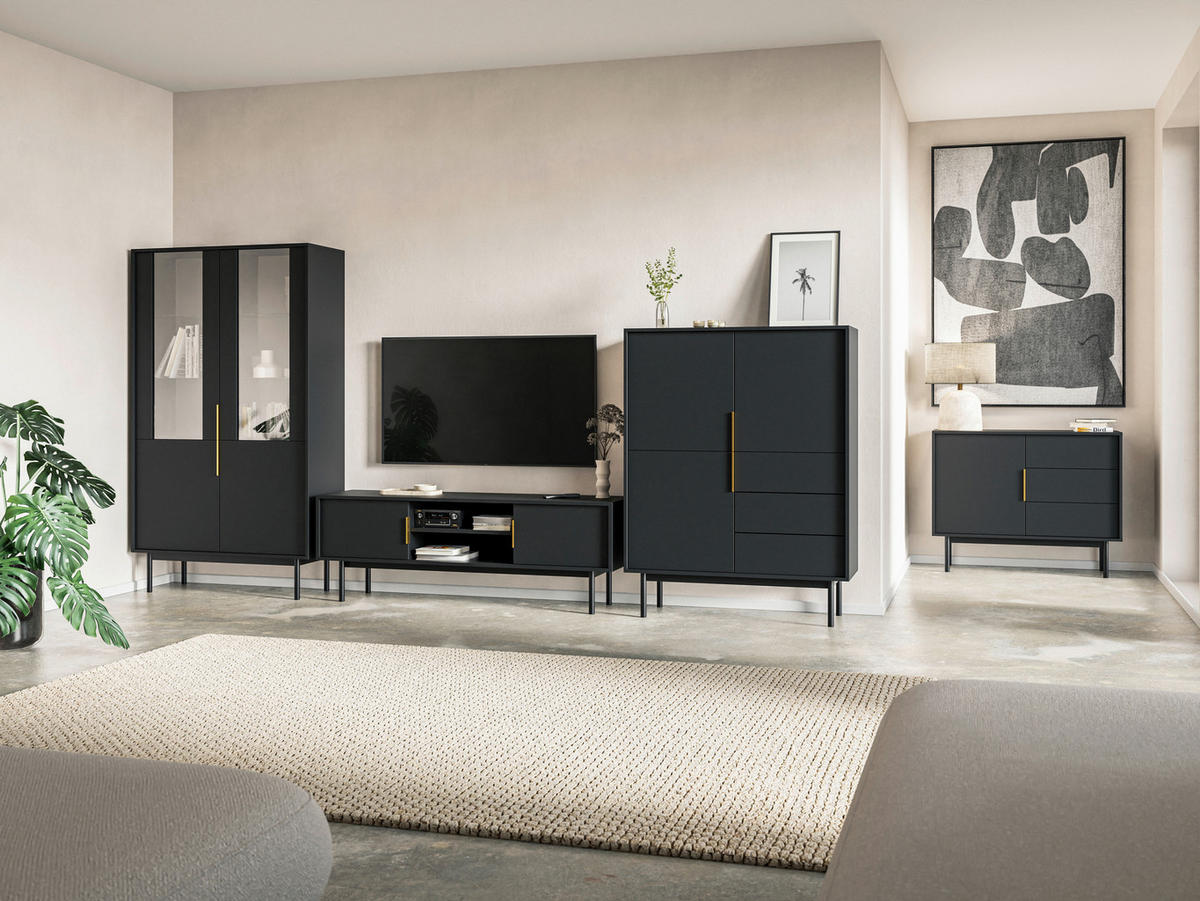 SIDEBOARD Viva  in 154/82/39 cm  - Goldfarben/Schwarz, Design, Holzwerkstoff/Metall (154/82/39cm) - Xora