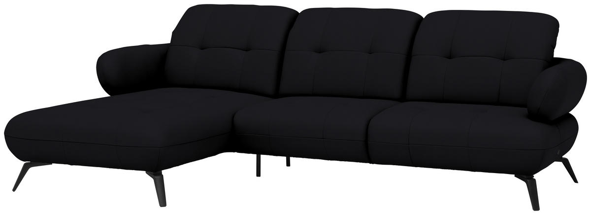 ECKSOFA  in Flachgewebe Schwarz Rücken echt, Kopfteilverstellung  180/282 cm  - Schwarz, MODERN, Textil/Metall (180/282cm) - Novel