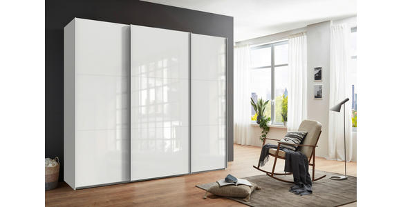 SCHWEBETÜRENSCHRANK 250/216/65 cm 3-türig Weiß, Weiß Hochglanz  - Weiß Hochglanz/Weiß, MODERN, Holzwerkstoff/Metall (250/216/65cm) - Hom`in