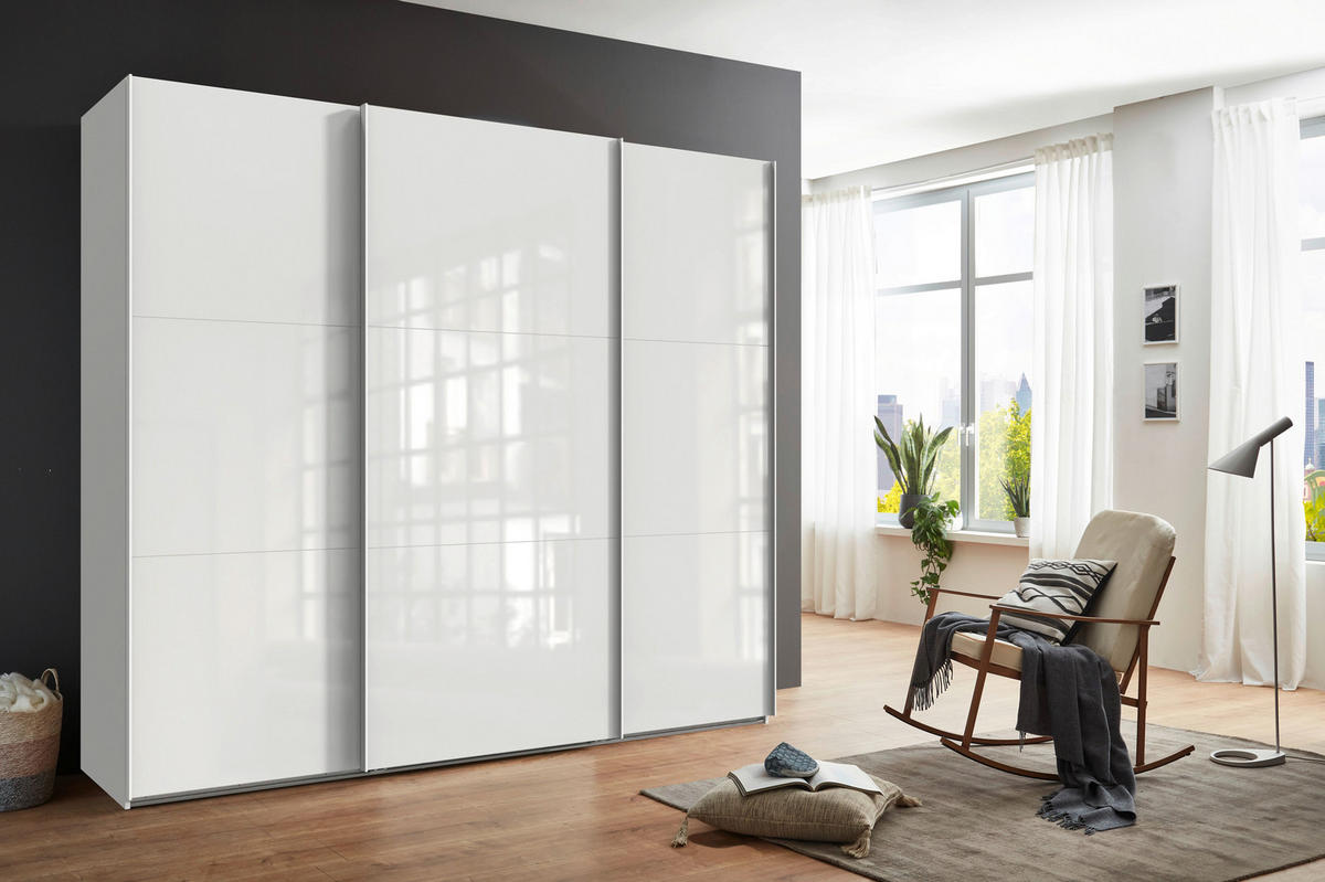 SCHWEBETÜRENSCHRANK 250/216/65 cm 3-türig Weiß, Weiß Hochglanz  - Weiß Hochglanz/Weiß, MODERN, Holzwerkstoff/Metall (250/216/65cm) - Hom`in