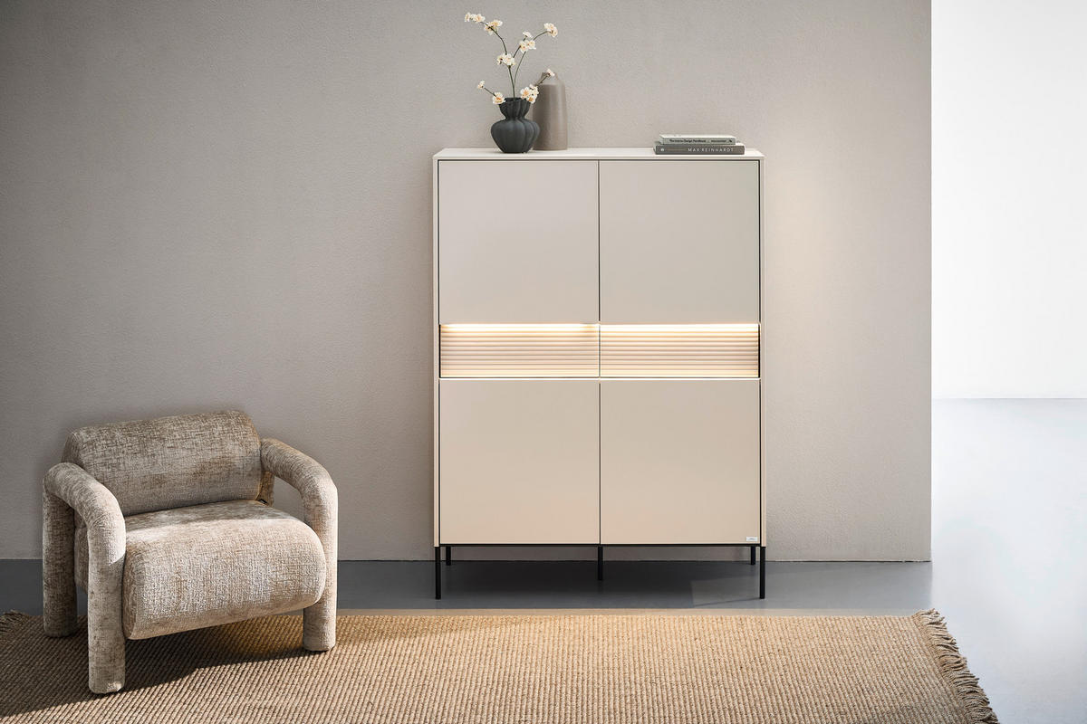 HIGHBOARD  111/150/40 cm 2 Schublade(n)  - Beige/Schwarz, Design, Holzwerkstoff/Metall (111/150/40cm) - Voleo