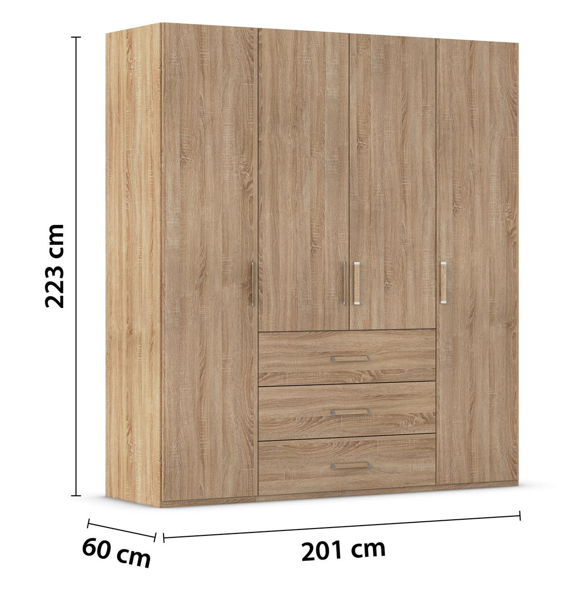 DREHTÜRENSCHRANK 201/223/60 cm 4-türig Sonoma Eiche  - Sonoma Eiche, Design, Holzwerkstoff/Kunststoff (201/223/60cm) - Novel