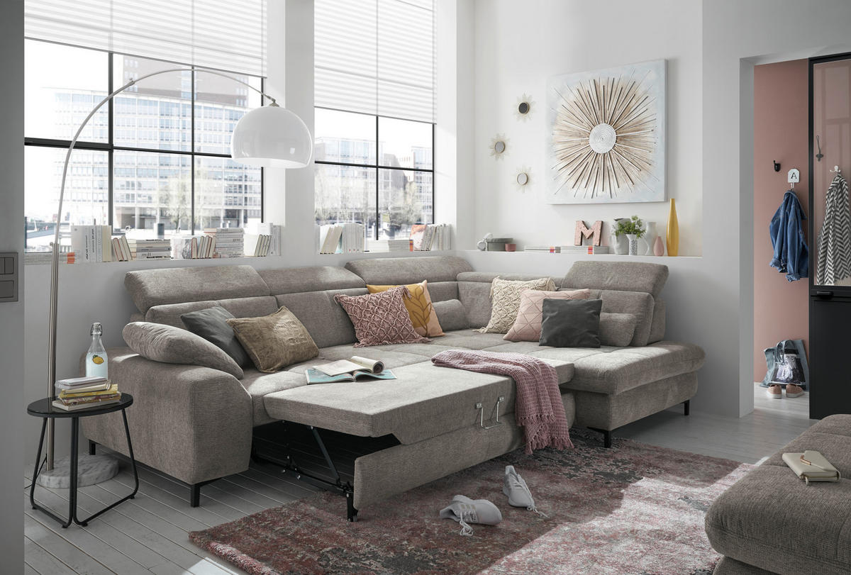 ECKSOFA Grau Webstoff  - Schwarz/Grau, KONVENTIONELL, Textil/Metall (314/220cm) - SetOne by Musterring