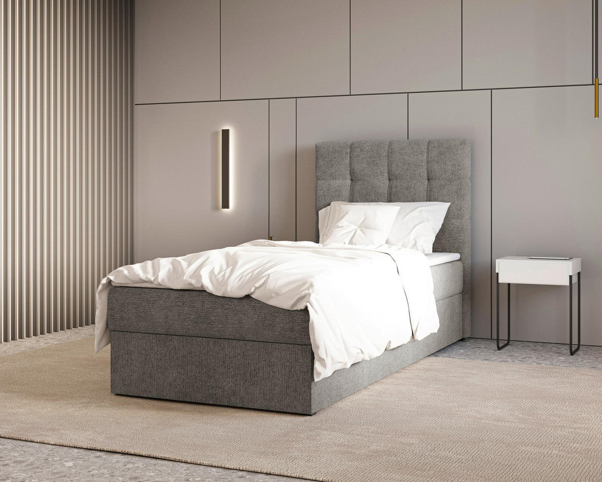 BOXBETT 90/200 cm,  in Anthrazit, Bettkasten, Topper,  - Anthrazit/Schwarz, MODERN, Holz/Kunststoff (90/200cm) - MID.YOU