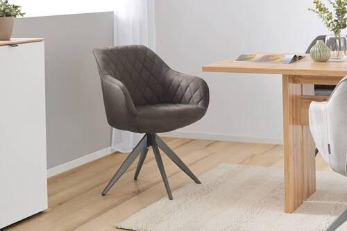 Thumbnail - Livetastic Armlehnstuhl, Dunkelgrau, Metall, Textil, Drehkreuz, 59x84x59 cm, Sitzfläche 360° drehbar, Esszimmer, Stühle,...