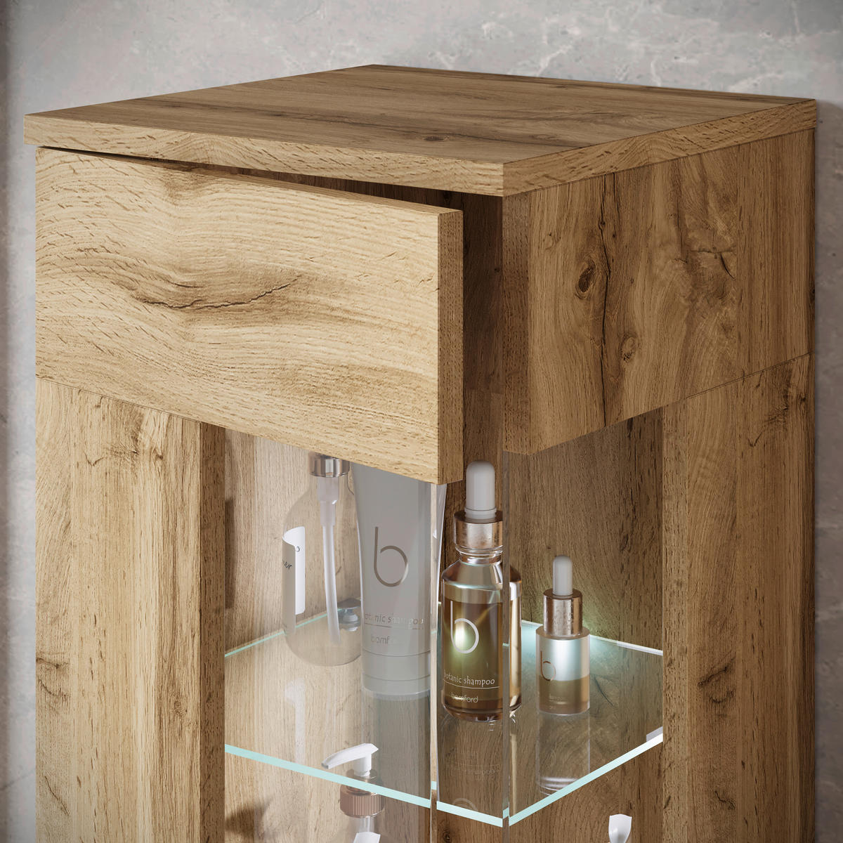 BADEZIMMER 5-teilig  in 120,4 cm  - Eiche Wotan/Weiß, Trend, Glas/Keramik (120,4cm) - P & B