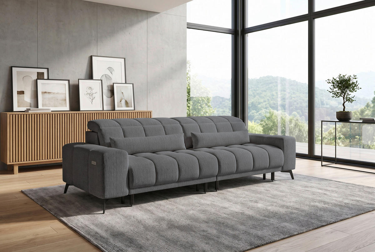 BIGSOFA Chenille Anthrazit  - Anthrazit/Schwarz, MODERN, Textil/Metall (300/112/121cm) - Xora