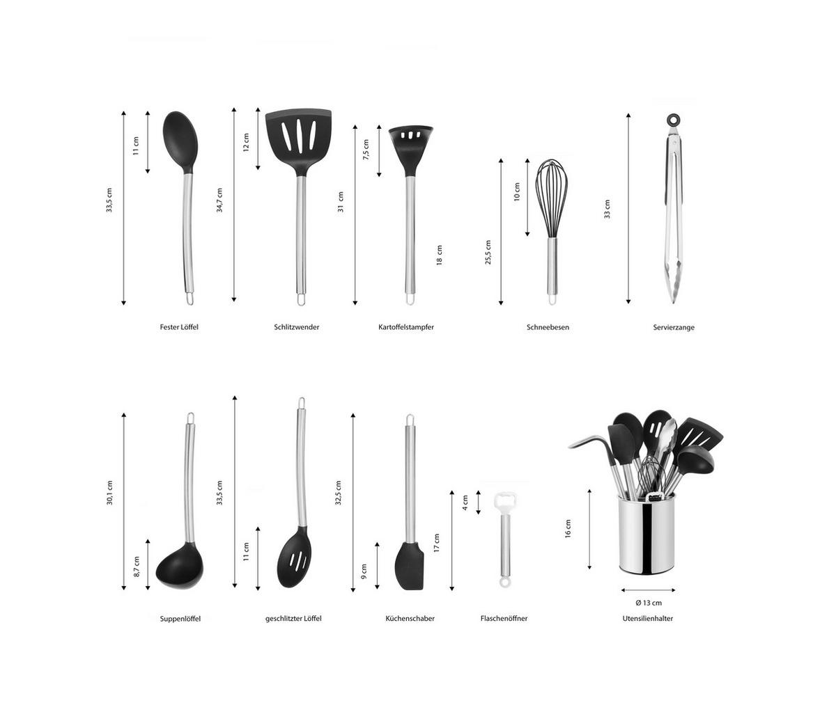 SADA KUCHYNSKÉHO NÁRADIA 10-dielne - čierna/strieborná, Basics, kov/plast (13cm) - Echtwerk