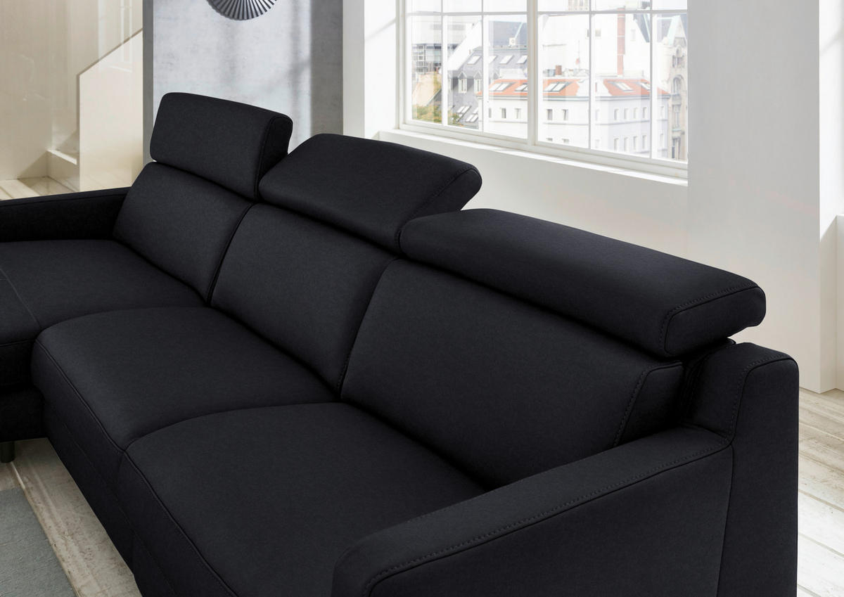 ECKSOFA in Echtleder Schwarz  - Chromfarben/Schwarz, Design, Leder/Metall (176/291cm) - Valdera