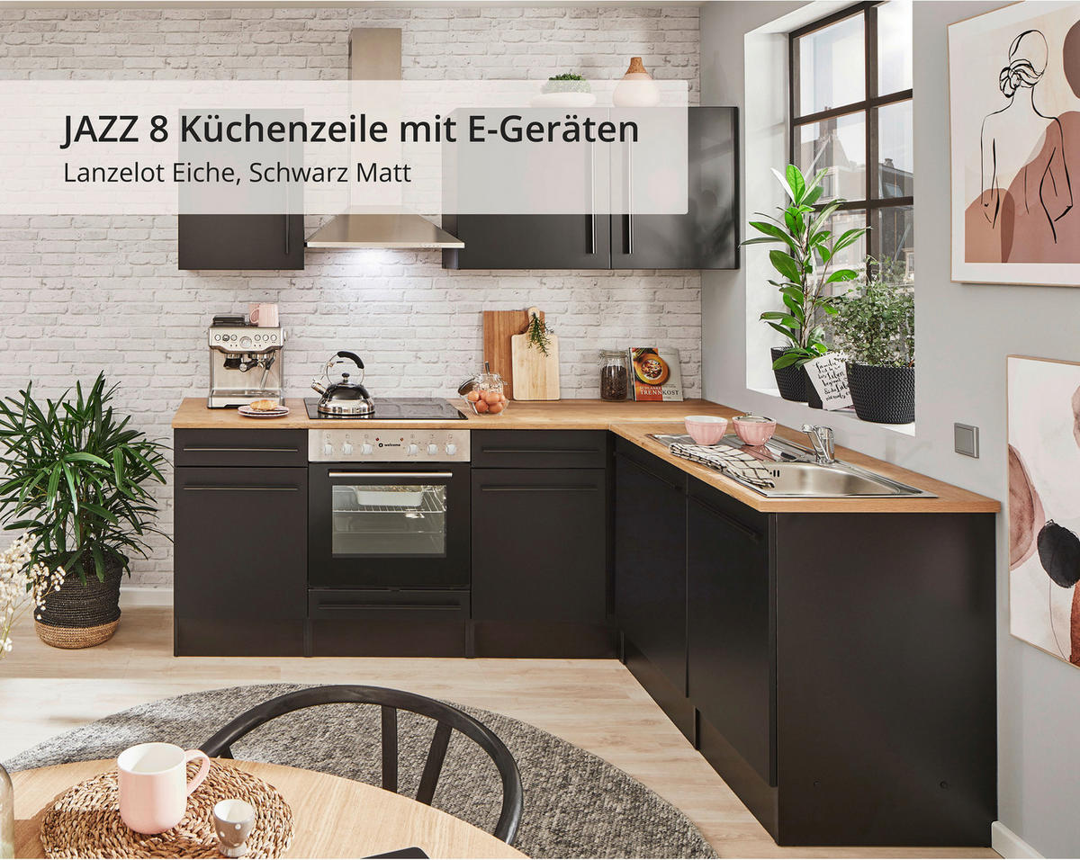 ECKKÜCHE 220/175/60/60 cm  in Schwarz  - Eichefarben/Schwarz, LIFESTYLE, Holzwerkstoff/Kunststoff (220/175/60/60cm) - MID.YOU