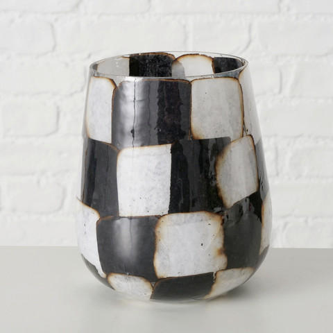 WINDLICHT Schwarz, Weiß 12,5/14,5 cm  - Schwarz/Weiß, Basics, Glas (12,5/14,5cm) - Boltze Home