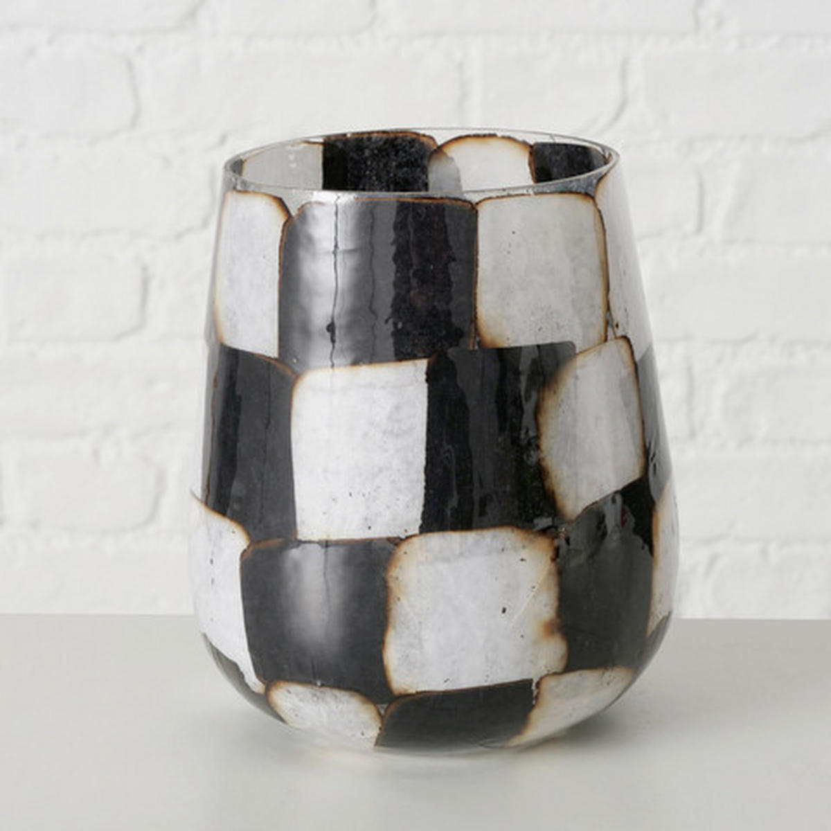 WINDLICHT Schwarz, Weiß 12,5/14,5 cm  - Schwarz/Weiß, Basics, Glas (12,5/14,5cm) - Boltze Home