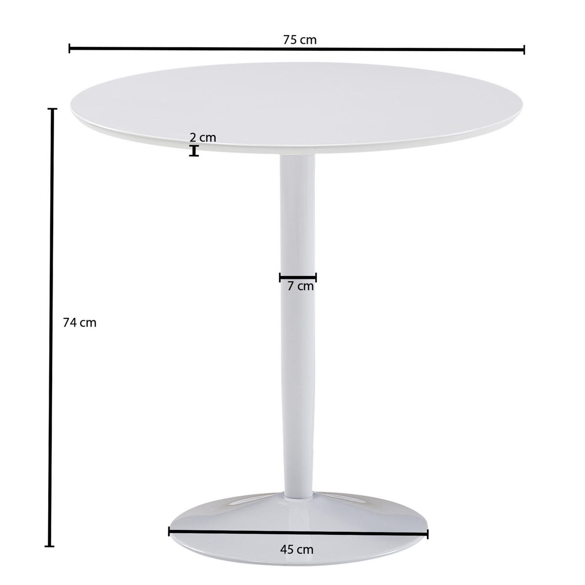 JEDÁLENSKÝ STÔL, biela, 75/74 cm - biela, Modern, kov/kompozitné drevo (75/74cm) - MID.YOU