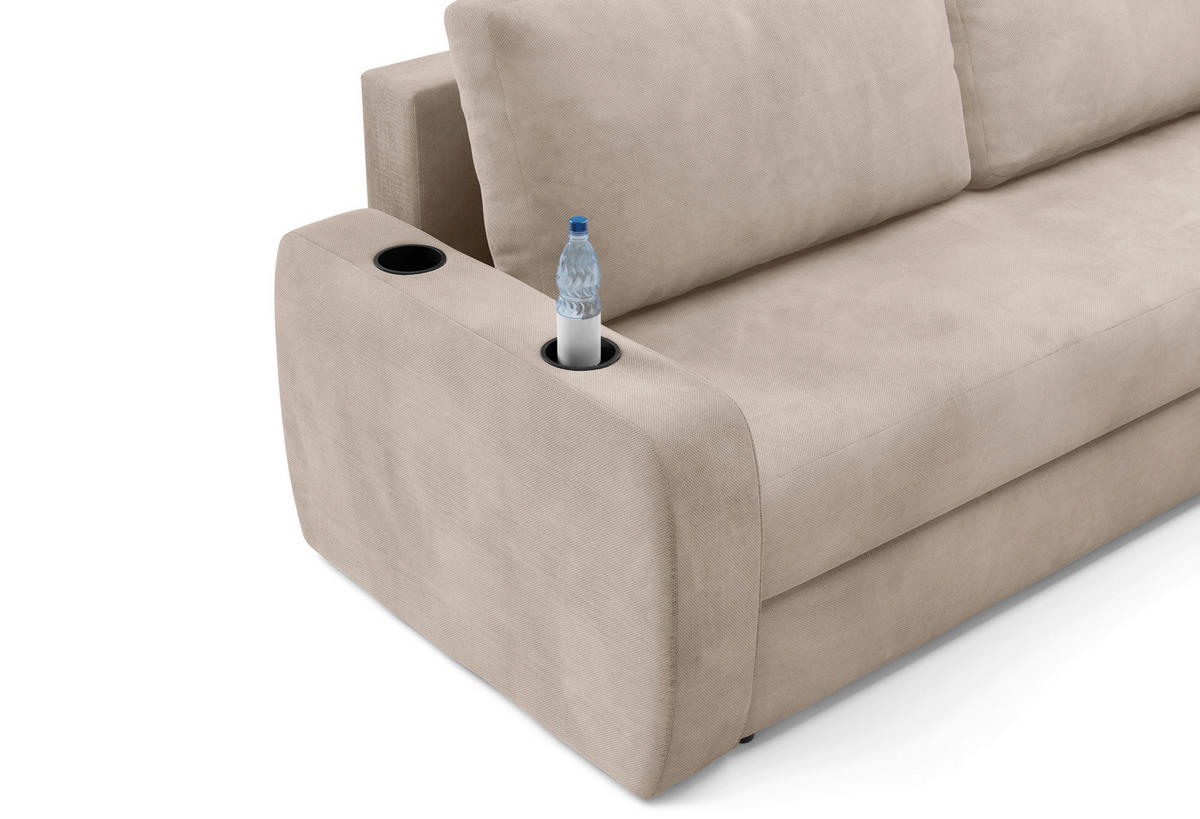 SCHLAFSOFA INES  mit Plüsch Beige  - Beige/Schwarz, Design, Kunststoff/Textil (258/98/95cm) - Livetastic