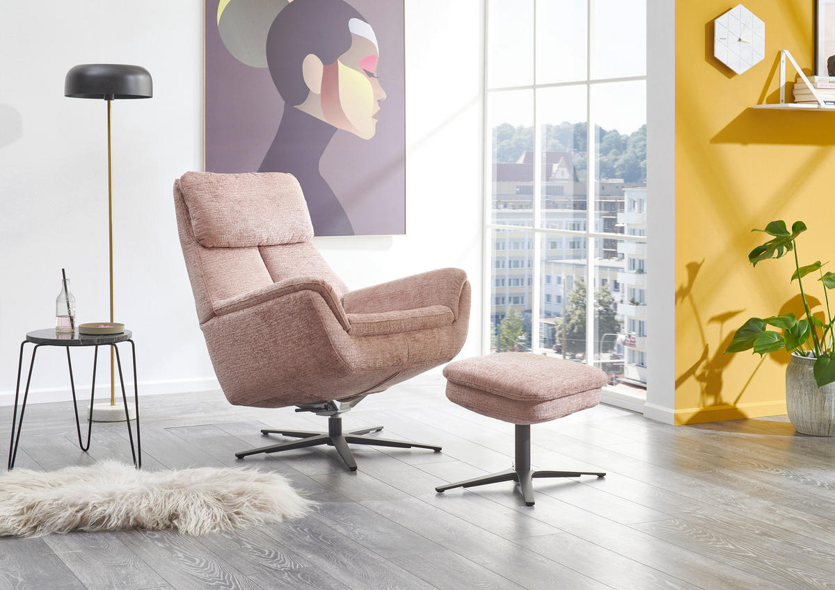 RELAXSESSEL drehbar Chenille    - Hellrosa/Schwarz, Design, Textil/Metall (79/108/89cm) - Beldomo Style