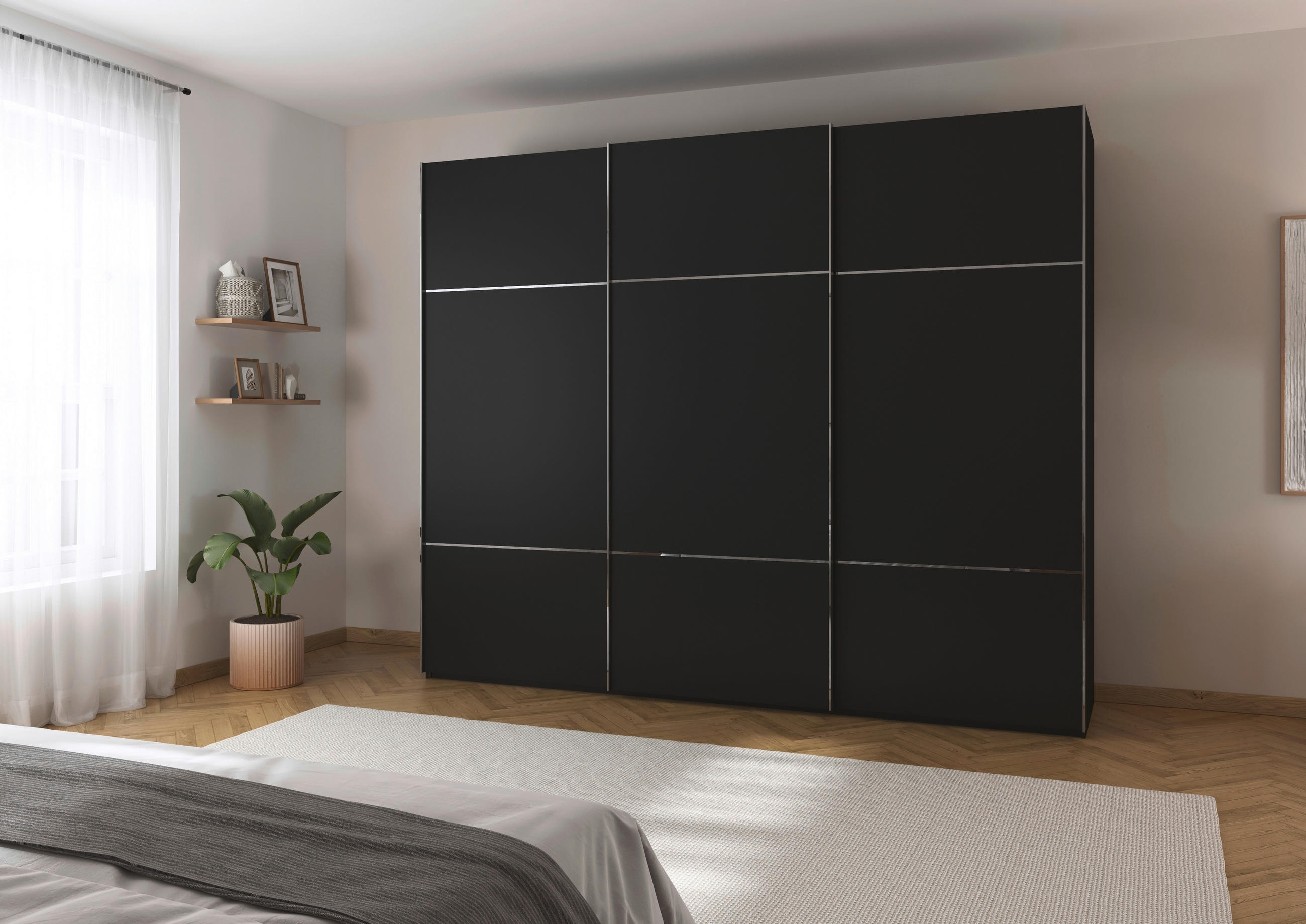 SCHWEBETÜRENSCHRANK 271/223/68 cm 3-türig Schwarz - Chromfarben/Schwarz, KONVENTIONELL, Holzwerkstoff/Metall (271/223/68cm) - Novel