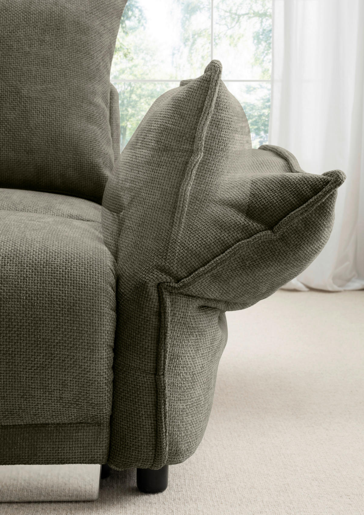 BIGSOFA Mikrofaser Olivgrün  - Chromfarben/Olivgrün, Basics, Kunststoff/Textil (242/71/90/131cm) - Livetastic