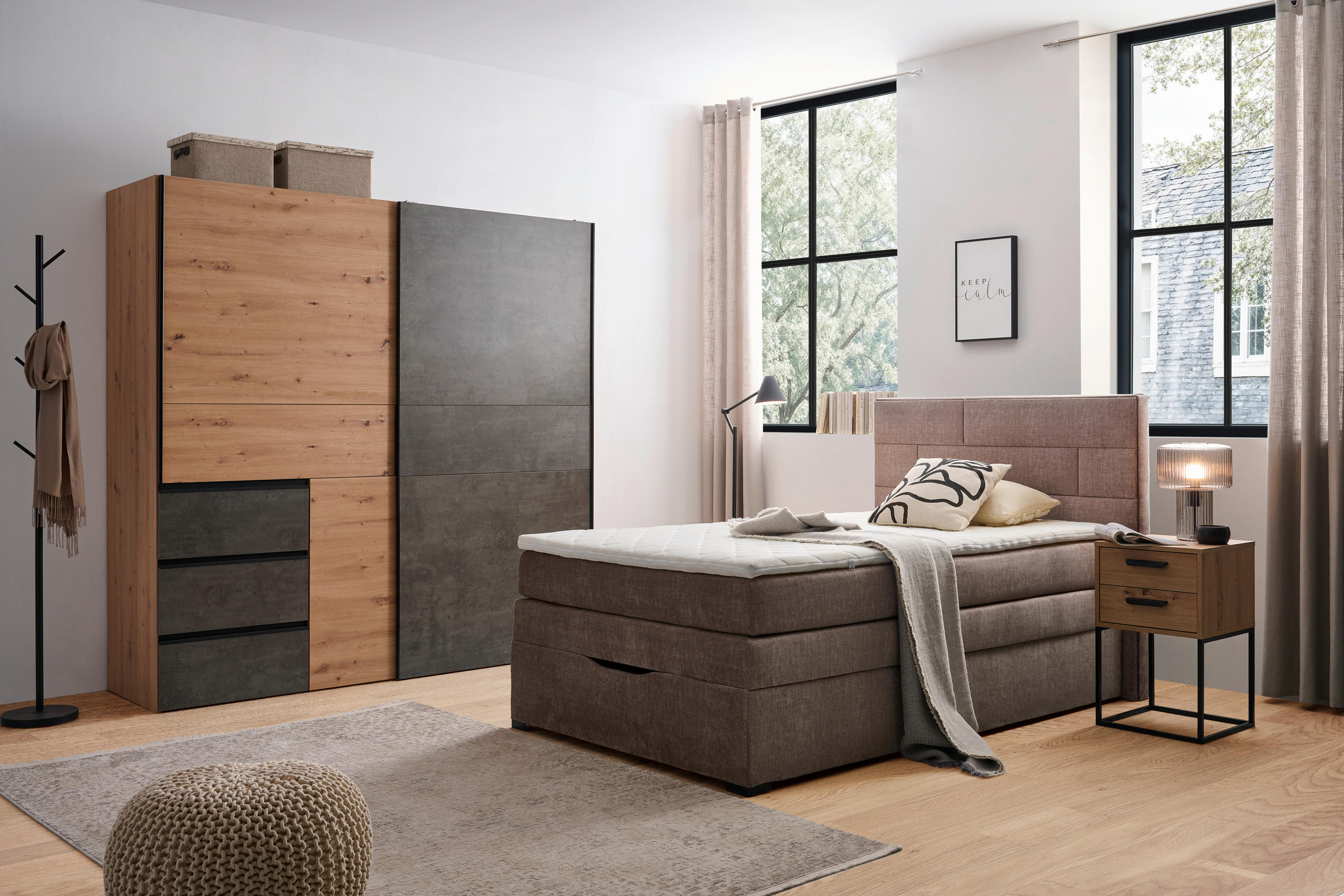 KONTINENTALSÄNG 120/200 cm  i taupe  - wengefärgad/taupe, Klassisk, trä/textil (120/200cm) - Carryhome