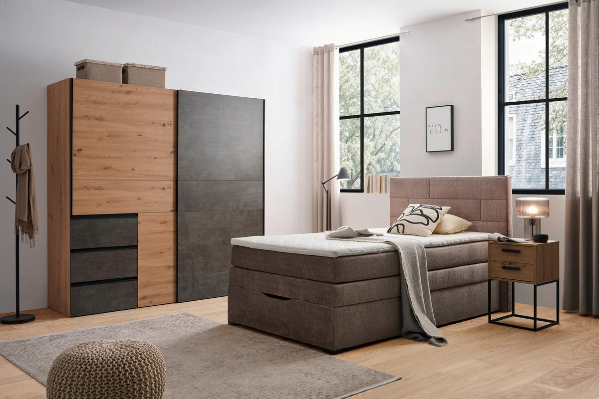 BOXSPRINGBETT 120/200 cm  in Taupe  - Taupe/Wengefarben, KONVENTIONELL, Holz/Textil (120/200cm) - Carryhome