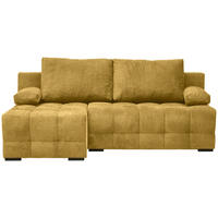 ECKSOFA Senfgelb Chenille Rückenkissen, Armlehnenkissen, Bettkasten, Schlaffunktion, Rücken echt, Liegefläche im Originalstoff  - Senfgelb/Schwarz, MODERN, Kunststoff/Textil (145/204cm) - home24
