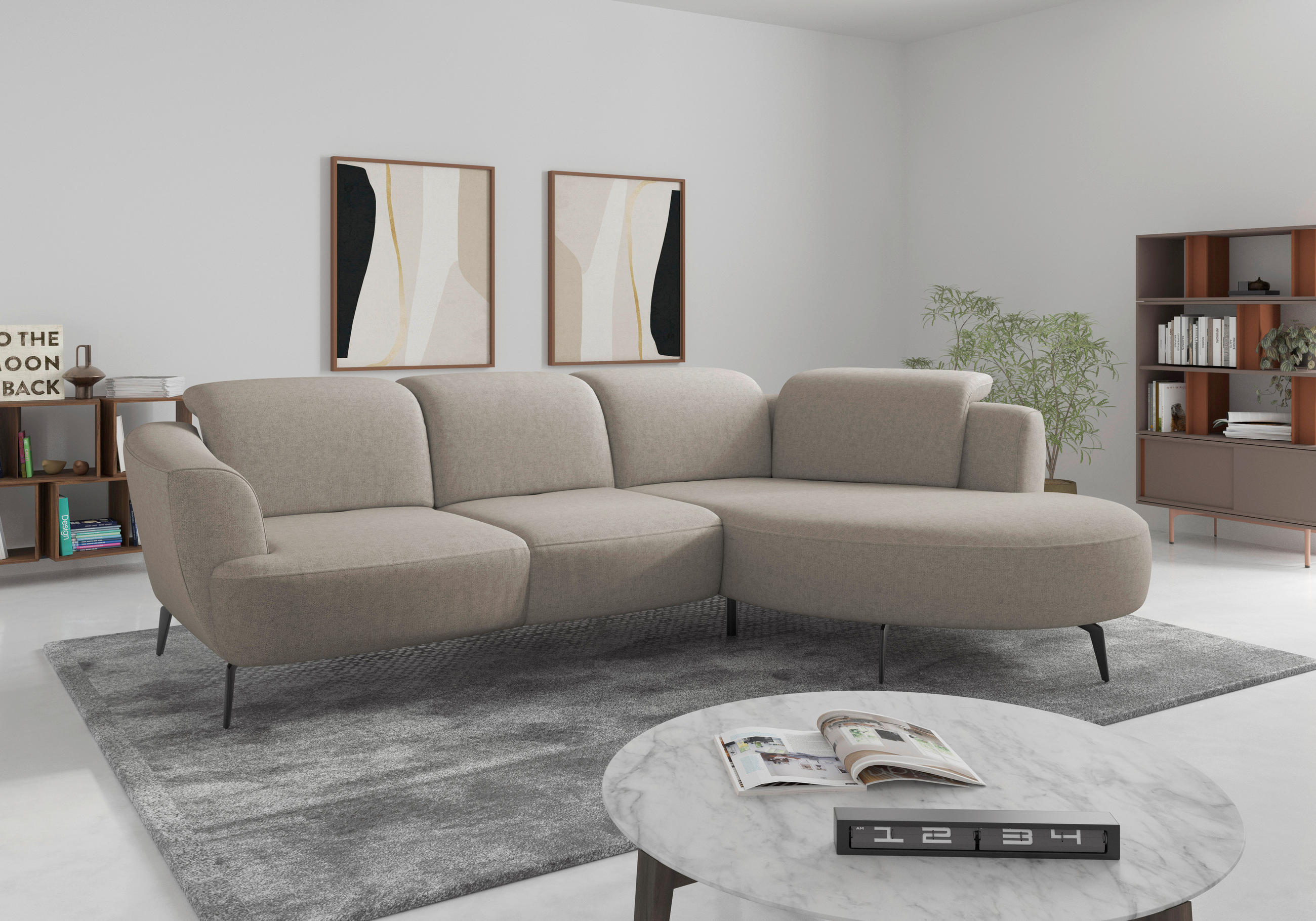 ECKSOFA in Flachgewebe Taupe 309/199 cm - Taupe/Schwarz, KONVENTIONELL, Textil/Metall (309/199cm) - Sit & More