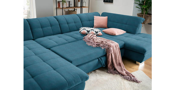 WOHNLANDSCHAFT in Mikrofaser Blau  - Chromfarben/Blau, Design, Kunststoff/Textil (204/350/211cm) - Xora