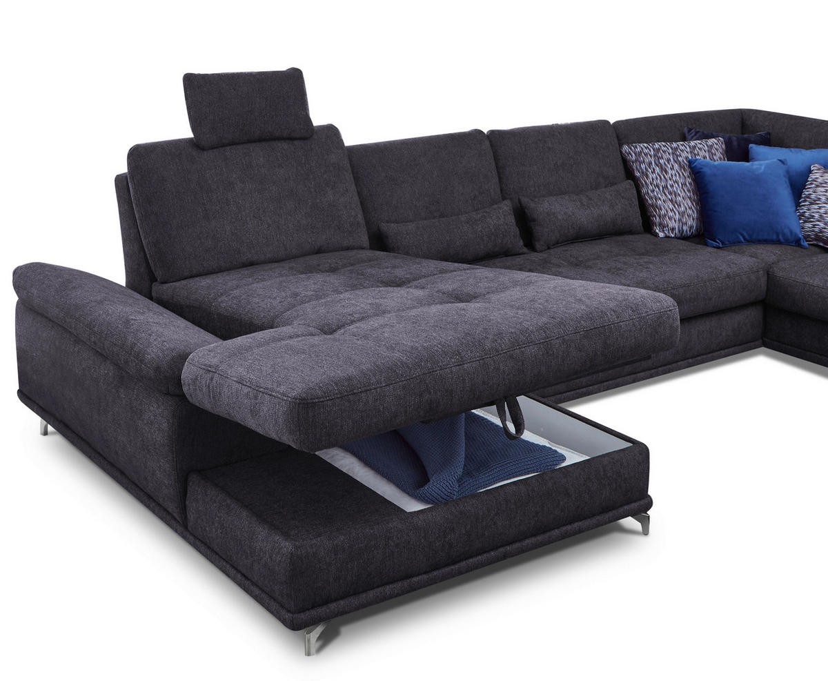 WOHNLANDSCHAFT in Flachgewebe Dunkelblau  - Silberfarben/Dunkelblau, Konventionell, Textil/Metall (176/363/223cm) - Sit & More