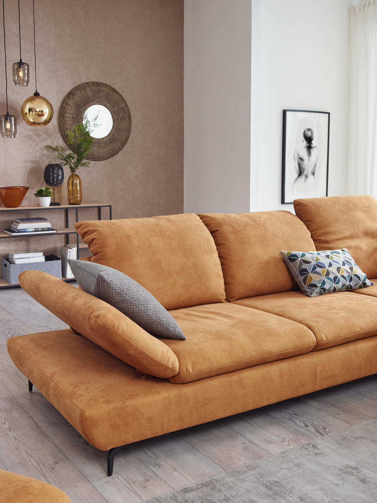 ECKSOFA in Flachgewebe Blau  - Blau/Schwarz, Design, Textil/Metall (315/200cm) - Chilliano