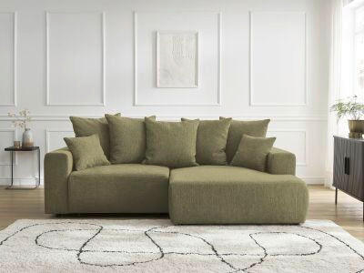 ECKSOFA Ottomane rechts  ATILLA Grün Struktur  - Schwarz/Grün, MODERN, Kunststoff/Textil (244/149cm)