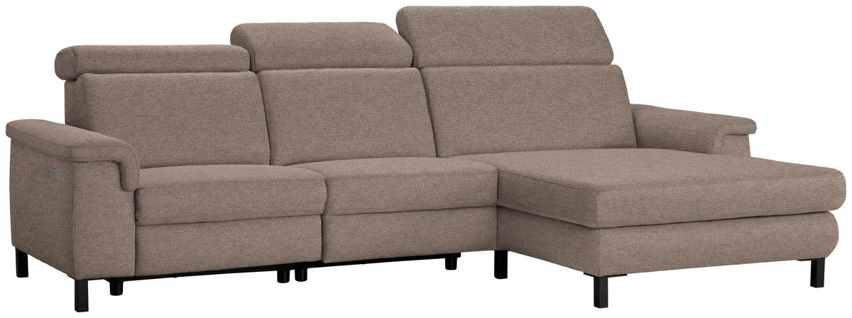 ECKSOFA in Flachgewebe Taupe  - Taupe/Schwarz, Konventionell, Textil/Metall (304/182cm) - Pure Home Comfort