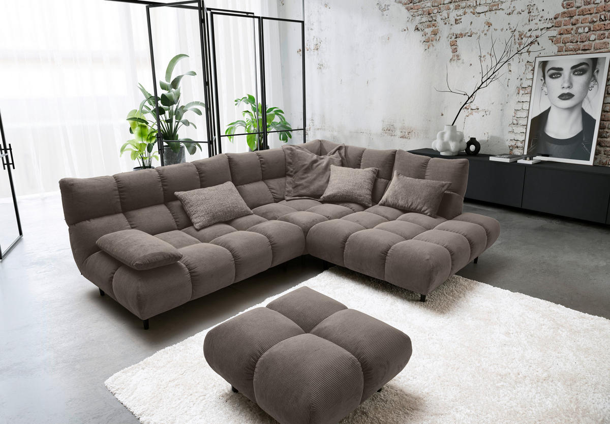 ECKSOFA Ottomane rechts, Eckteil  Taupe Feincord  - Taupe/Schwarz, Design, Holz/Textil (288/215cm) - Pure Home Lifestyle