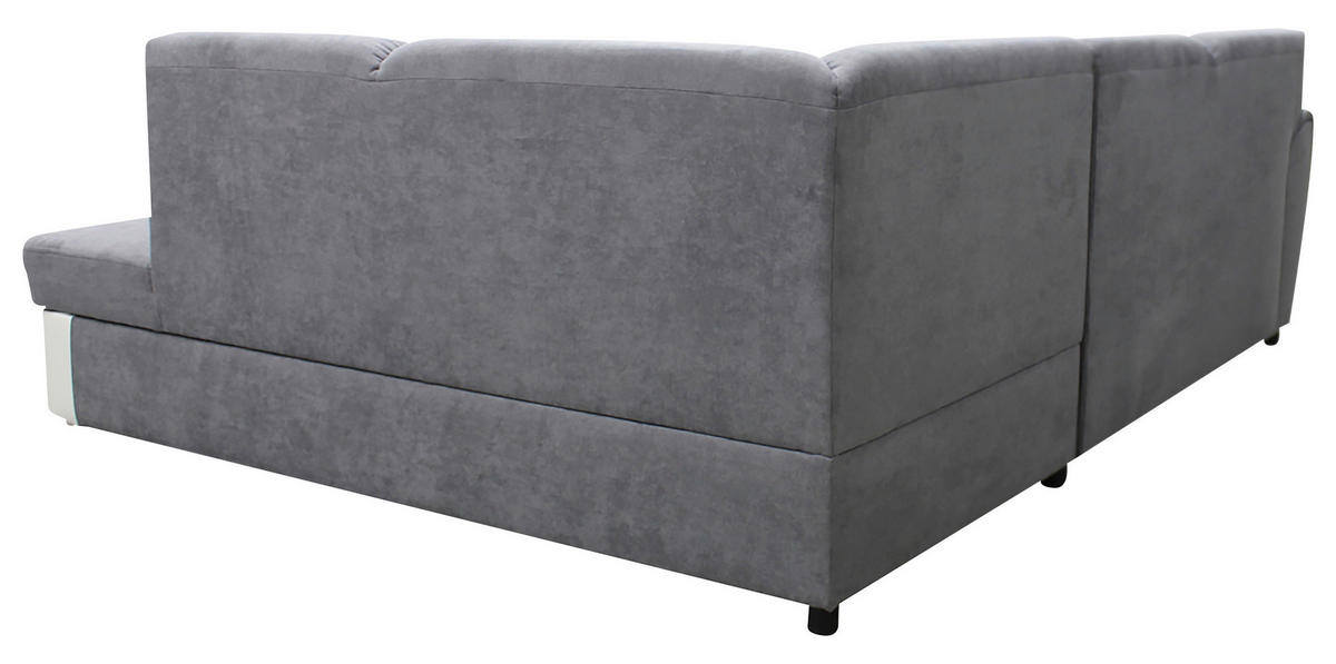 ECKSOFA in Velours Grau, Weiß  255/196 cm  - Silberfarben/Weiß, Design, Kunststoff/Textil (255/196cm) - MID.YOU