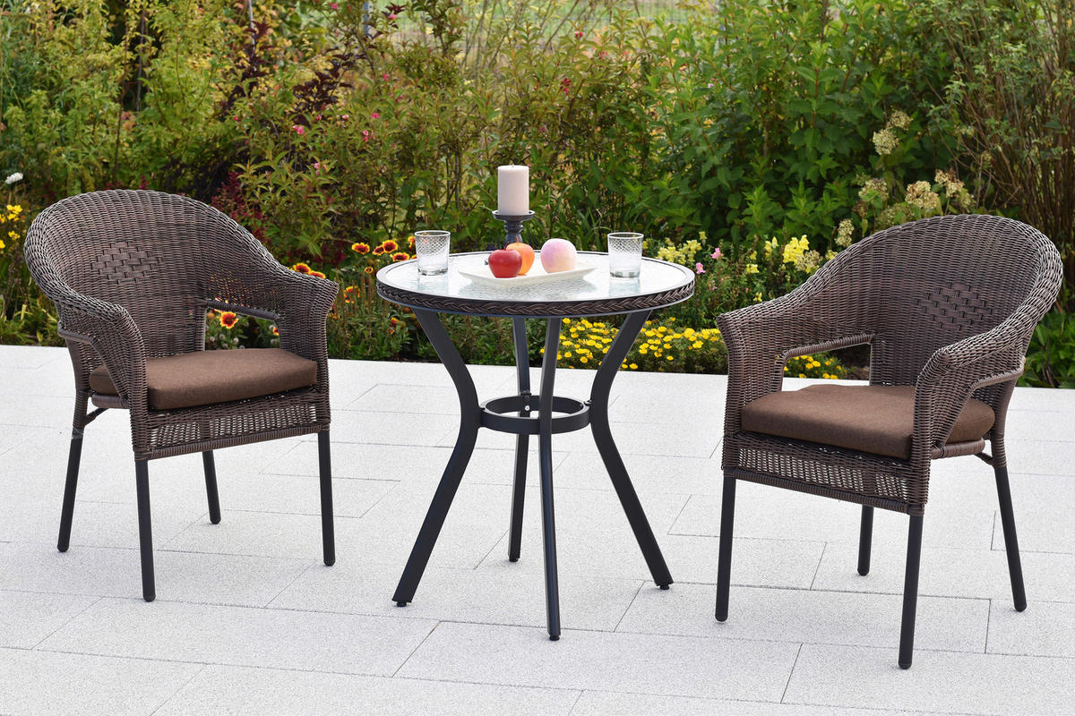 GARTENSESSEL-SET Metall, Kunststoff Graphitfarben, Dunkelbraun  - Dunkelbraun/Graphitfarben, KONVENTIONELL, Kunststoff/Metall (61/87/67cm) - Gardenson