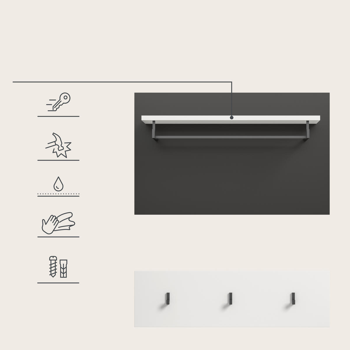 GARDEROBENPANEEL  in 80/73/27 cm  - Weiß/Grau, Design, Holzwerkstoff (80/73/27cm) - Livetastic