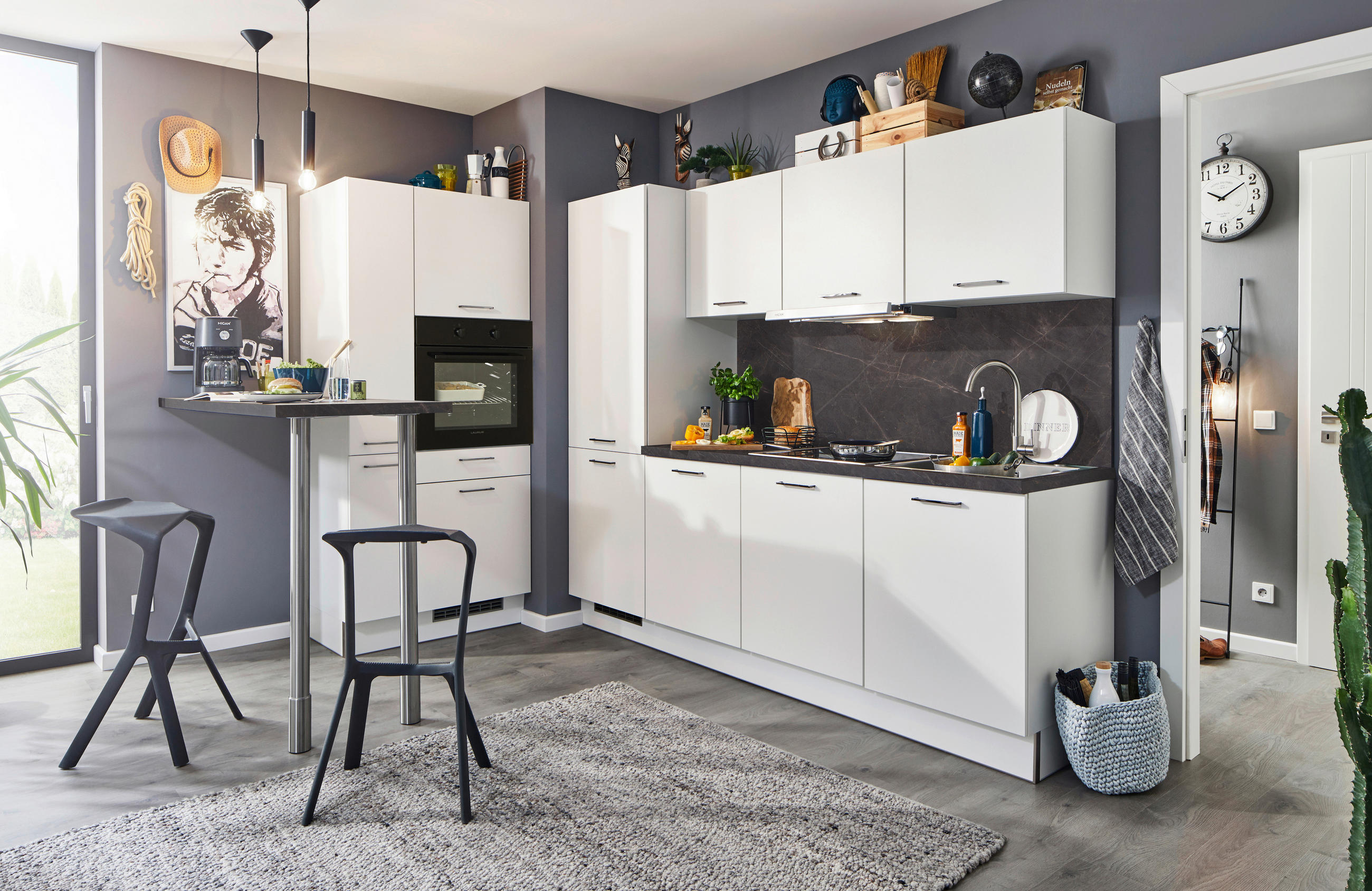 ECKKÜCHE XO 8 240+140 cm  in Weiß, Dunkelgrau  - Dunkelgrau/Schwarz, KONVENTIONELL, Holzwerkstoff/Metall (240+140cm) - Xora