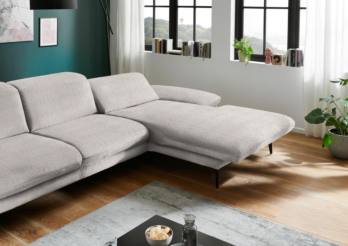 ECKSOFA in Chenille Greige  - Greige/Schwarz, Design, Textil/Metall (319/188cm) - Beldomo System