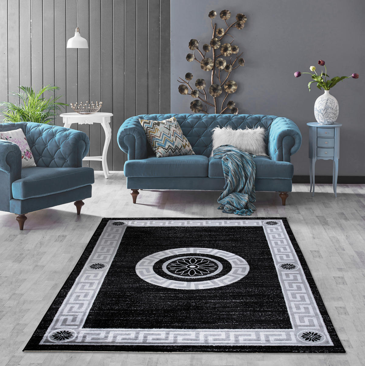 WEBTEPPICH 80/150 cm Eleysa Grau, Schwarz  - Schwarz/Grau, Design, Textil (80/150cm)