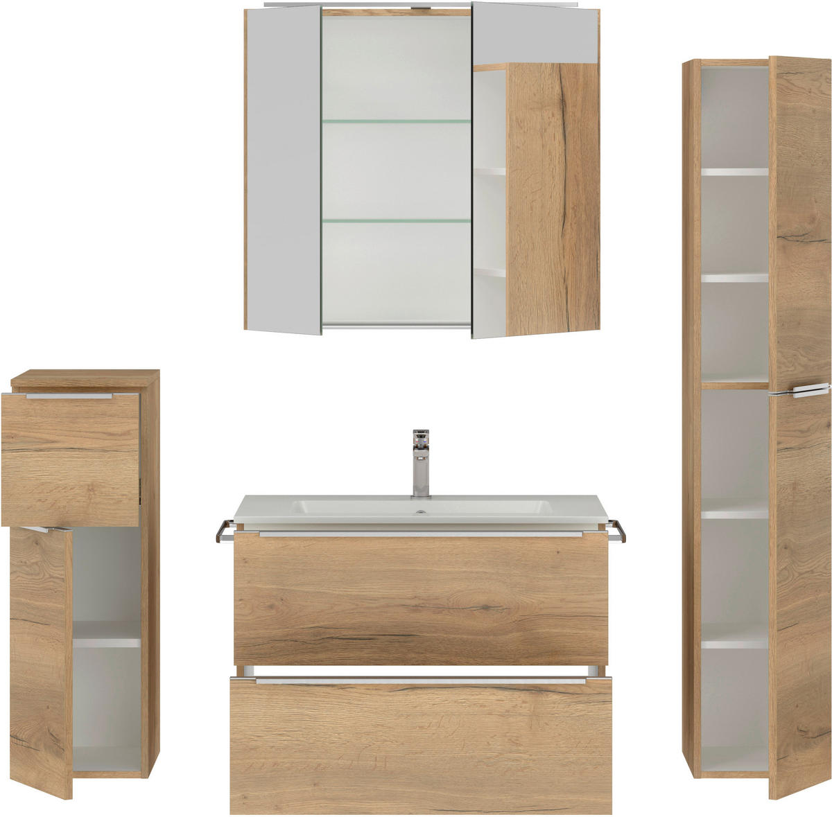BADEZIMMER 5-teilig  in 141 cm  - Edelstahlfarben/Eichefarben, MODERN, Holzwerkstoff/Stein (141cm) - Nobilia