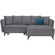 ECKSOFA  in Chenille Dunkelgrau Zierkissen, Rückenkissen, Bettkasten, Schlaffunktion, Rücken echt, Liegefläche im Originalstoff  255/172 cm  - Blau/Dunkelgrau, LIFESTYLE, Textil/Metall (255/172cm) - Carryhome