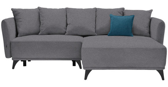 ECKSOFA  in Chenille Dunkelgrau Zierkissen, Rückenkissen, Bettkasten, Schlaffunktion, Rücken echt, Liegefläche im Originalstoff  255/172 cm  - Blau/Dunkelgrau, LIFESTYLE, Textil/Metall (255/172cm) - Carryhome