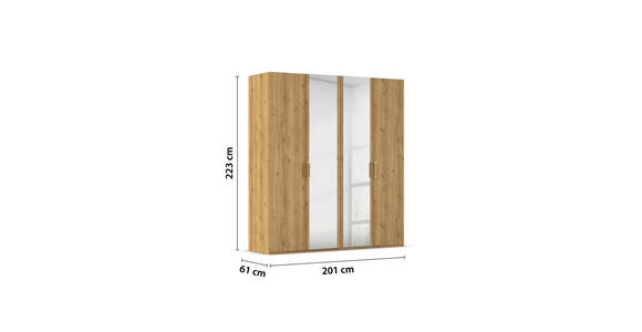DREHTÜRENSCHRANK 201/223/60 cm 4-türig Eichefarben  - Eichefarben/Silberfarben, Design, Glas/Holzwerkstoff (201/223/60cm) - Novel