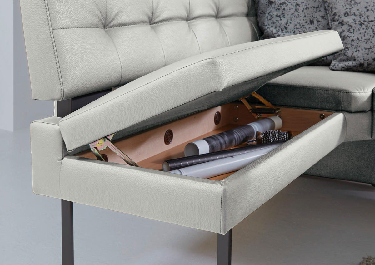 ECKBANK 158/200 cm Mikrofaser Hellgrau   - Hellgrau/Schwarz, Design, Textil/Metall (158/200cm) - Dieter Knoll